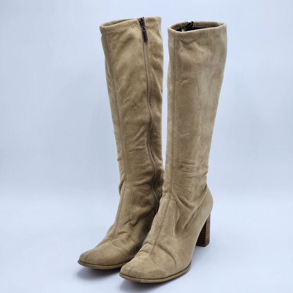 Candie's Y2K Faux Suede Camel Tan Tall Heeled Boots Size 8 - Picture 3 of 12